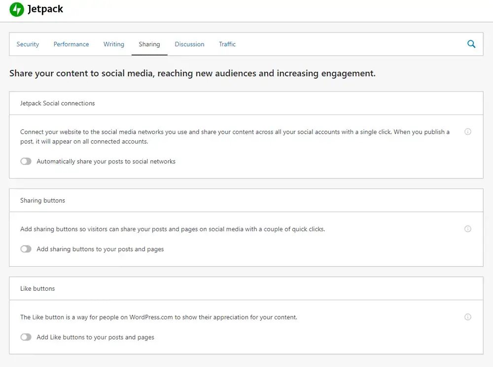 Activating the "Sharing" Module in Jetpack