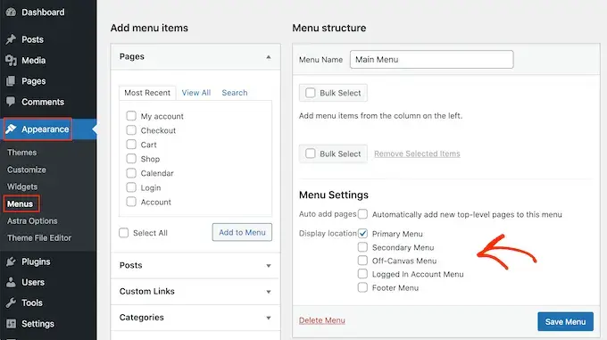 Adding menus to theme locations In WordPress