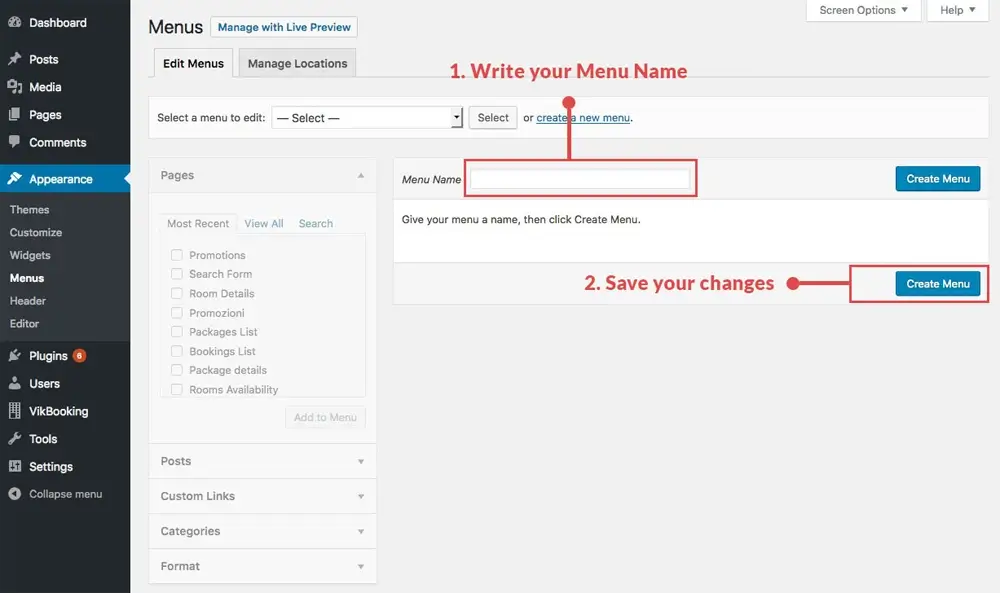 Creating a Menu in WordPress