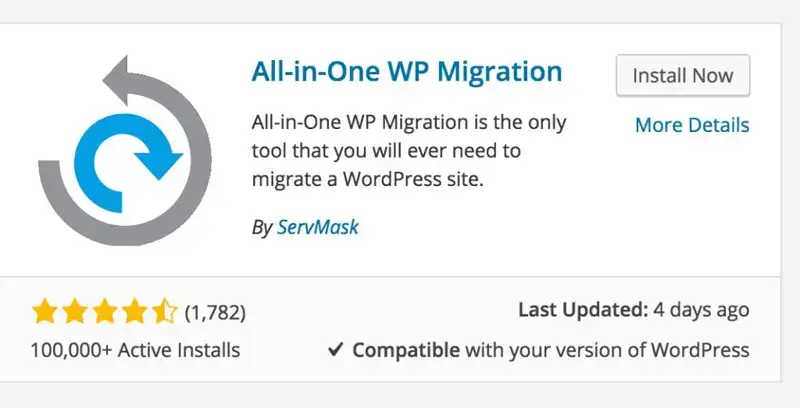 Installing All in One WP Migration Installing