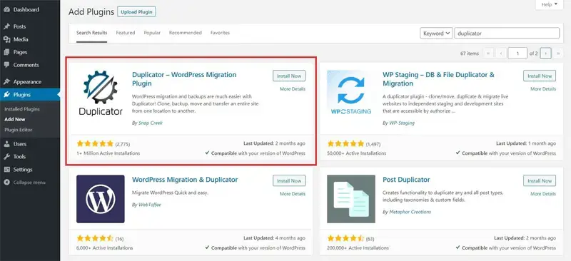 Installing Duplicator Backup WordPress Plugin