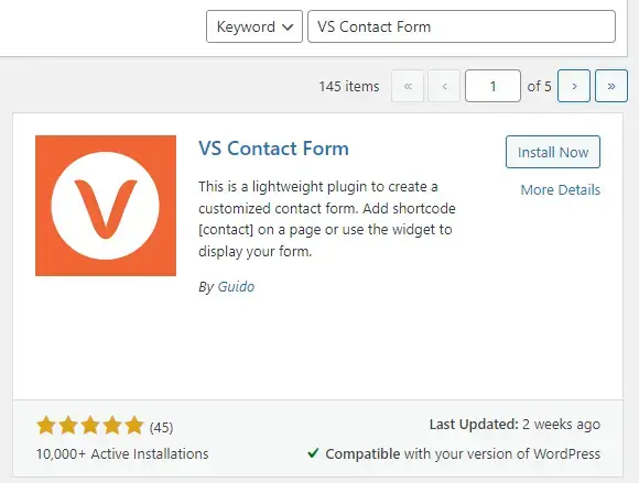 Installing Very Simple Contact Us Form WordPress Plugin