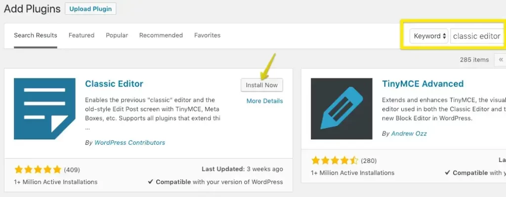 Installing the WordPress Classic Editor Plugin