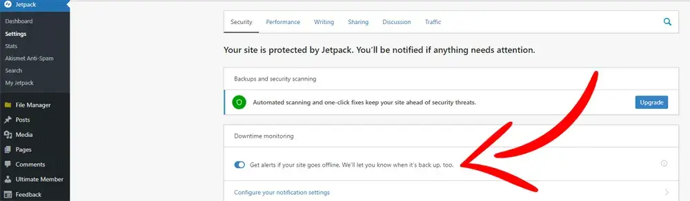 Jetpack WordPress Plugin Website Uptime Monitoring