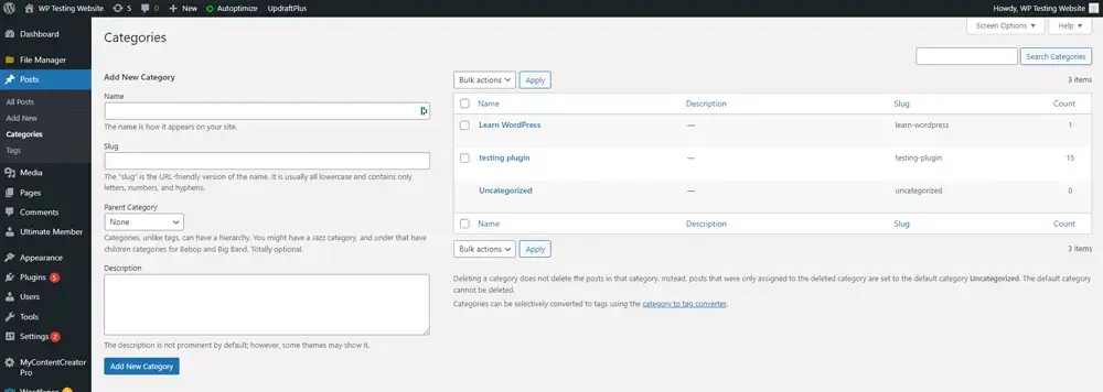 Managing Post Categories in WordPress