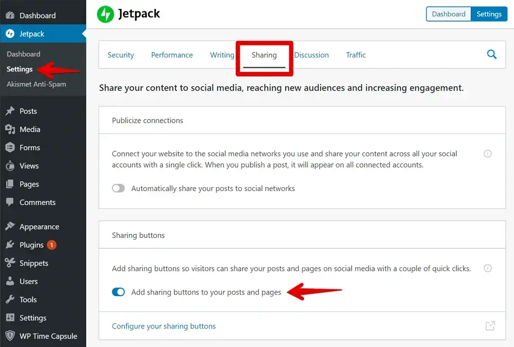 Setting up sharing buttons with JetPack