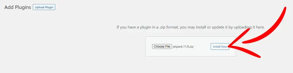 Uploading Jetpack through the WordPress Dashboard