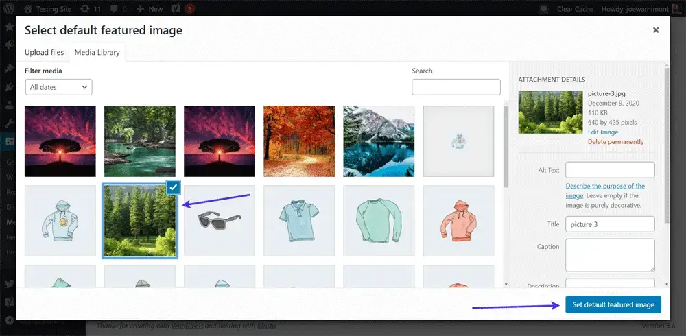 Using the WordPress Media Library to Select a Featured Image