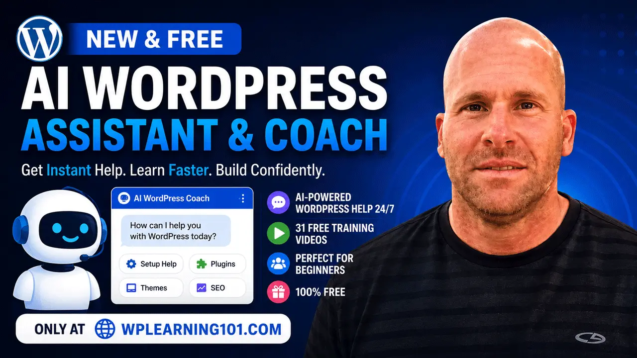 Free AI WordPress Coach for beginners video preview from WordPress Learning 101